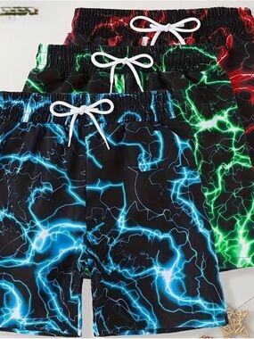 Boys Electric Lightning Quick Dry Swim Shorts - Blue, Green, Red